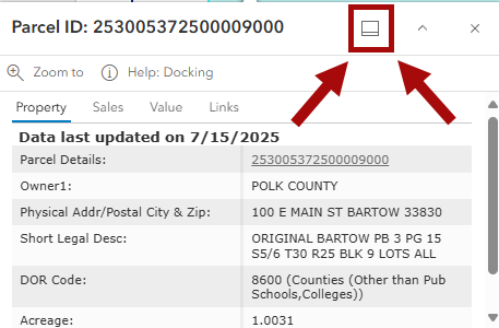 Example of the Docking icon with arrows pointing at it