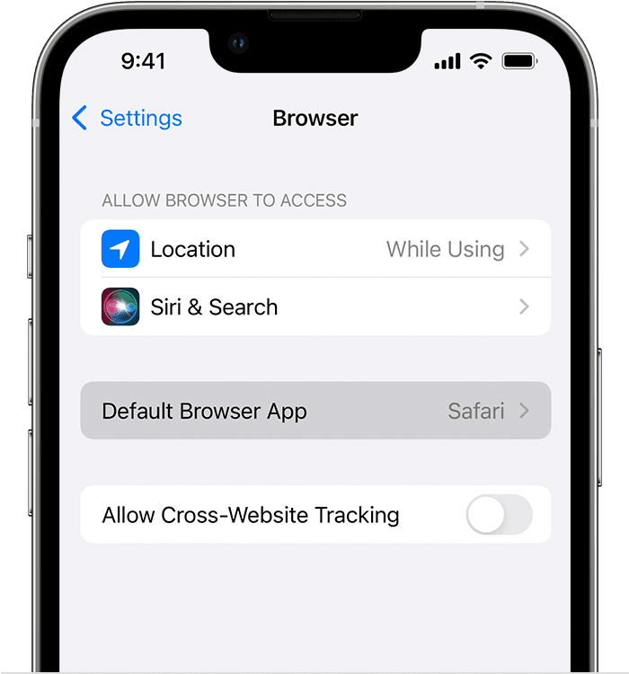 iPhone showing Default Browser App