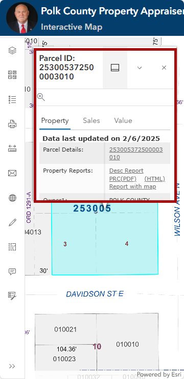 Mobile Version with Parcel Information Undocked and Uncollapsed